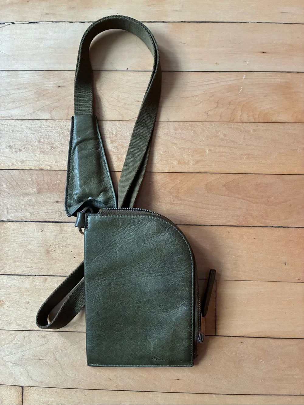 Rick Owens Olive Green Leather Sling Pouch